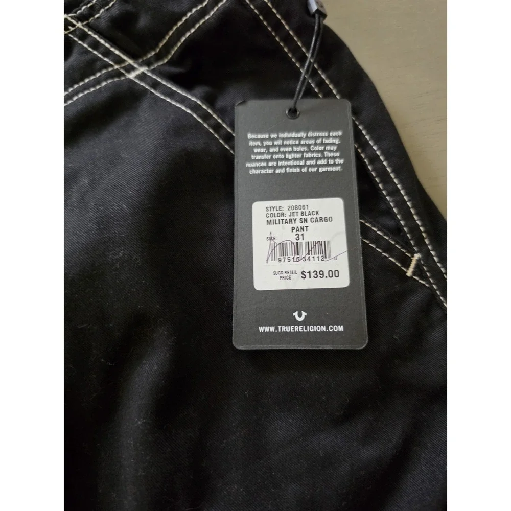 NWT True Religion VTG Distressed Military Army Cargo Pocket Pants Black Men